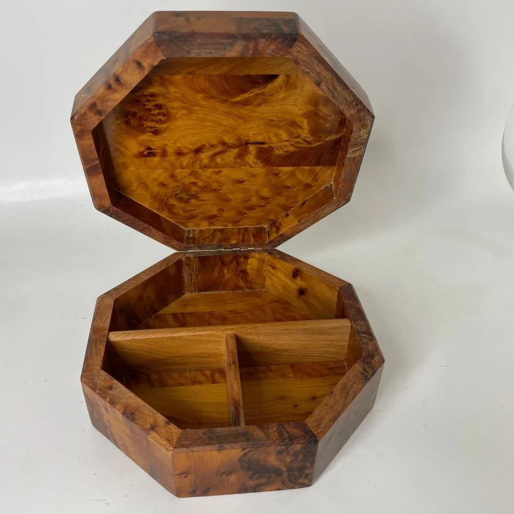 Moroccan Thuya Burl Wood Octagonal Jewelry Box Burl Wooden Inlay Box